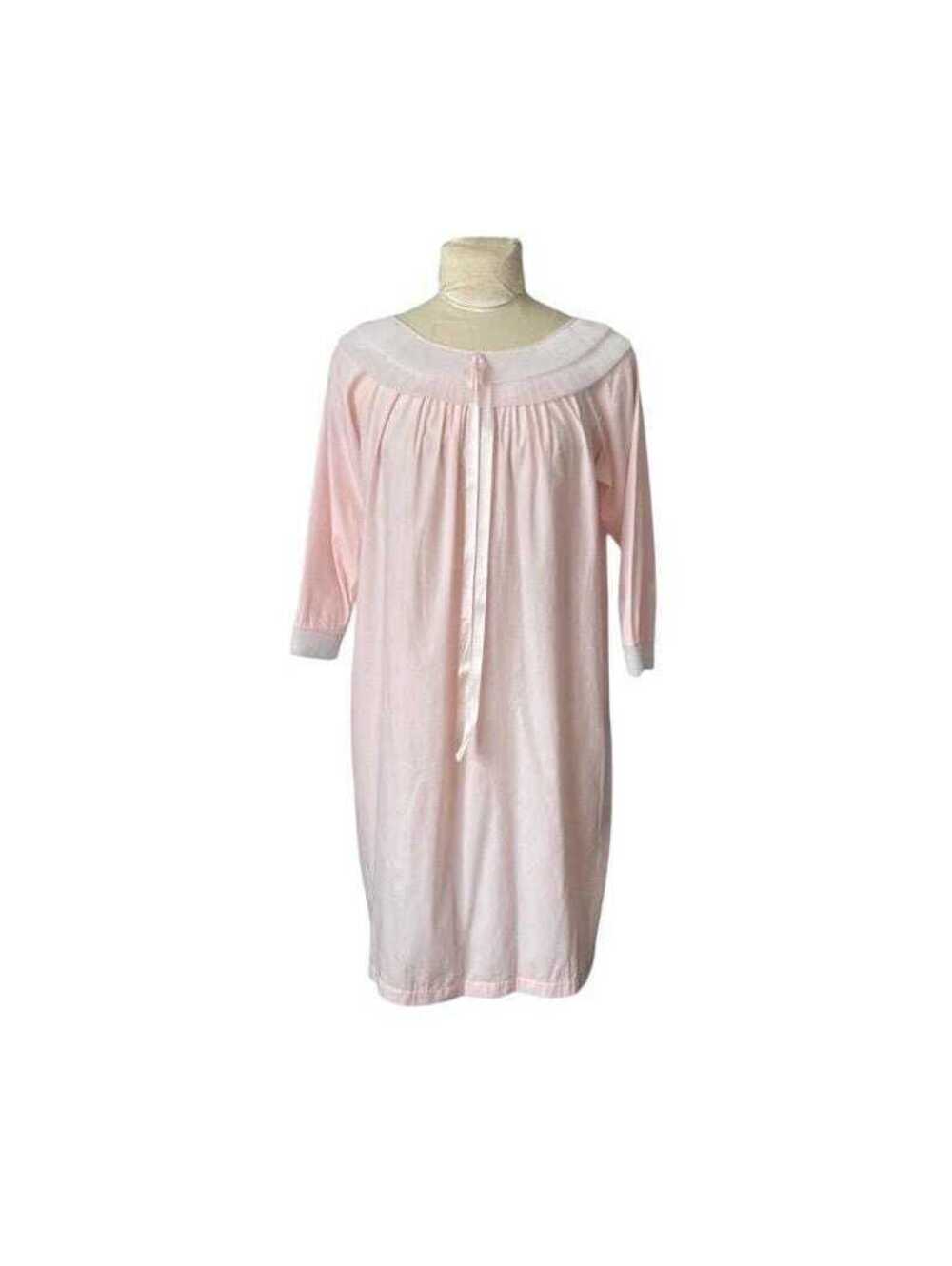 Vintage Pink Knit Nightgown, Pleated Chiffon Collar, 1960s Lingerie